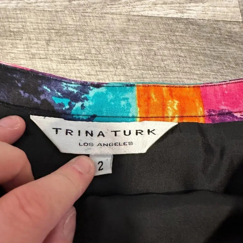 Trina Turk Skirt Silk Blend Colorful Paint Print Pleated Size 2 - Picture 2 of 6
